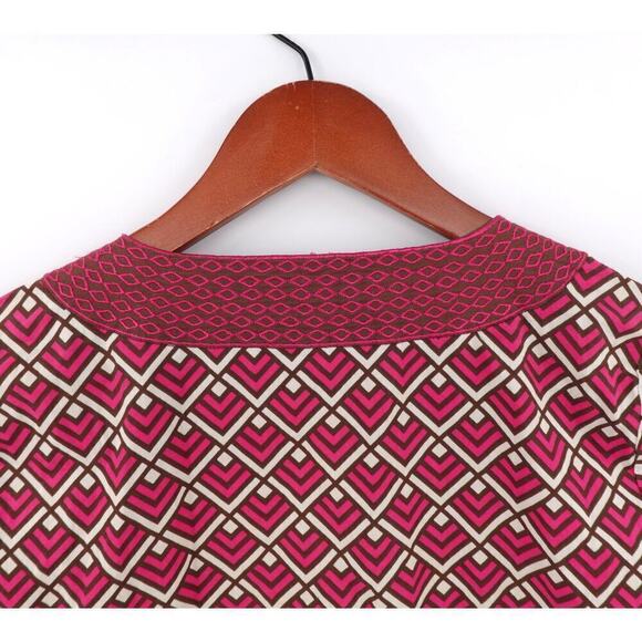 Vineyard Vines Peasant Top Womens XS Pink Geo Print Tunic Embroidered Mod 70s - Picture 6 of 15